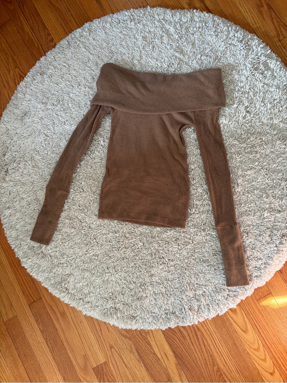 We The Free Off-the-Shoulder Ribbed Sweater in Camel